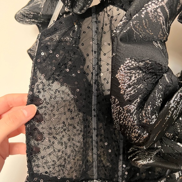 Glamorous Black Floral Christmas Mesh Sequins Off-Shoulder Dress - Picture 13 of 16